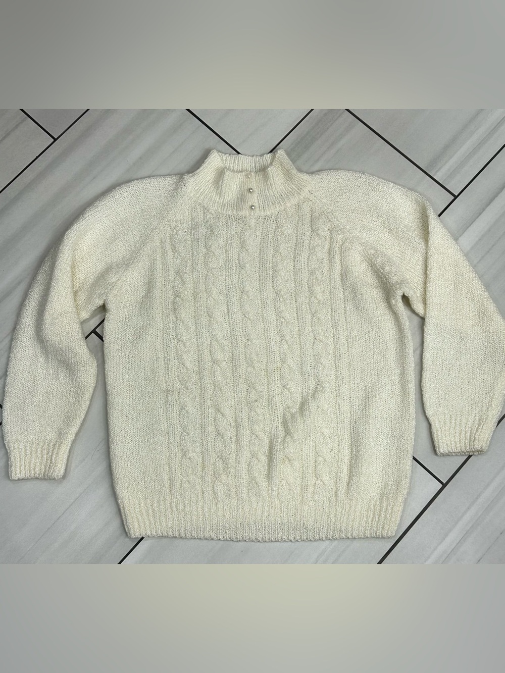 Vintage Miranda Cream Knit Sweater Womens Medium Cozy Grandpa Cottagecore